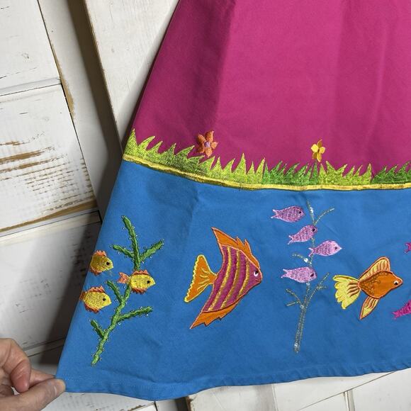 Michael Simon Beach Coral Reef Ocean Fish Pink Embroidered Sequin Flare Skirt 10 - Picture 4 of 10